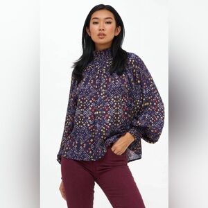 OLIPHANT high neck blouse in shibori indigo